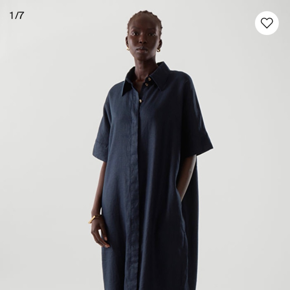 COS navy blue linen oversized shirt dress